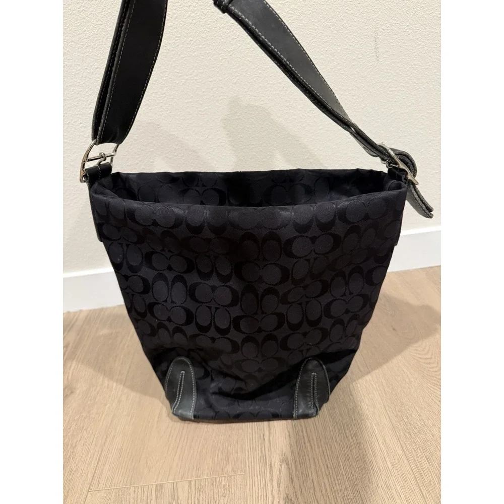 Coach Signature Print Fabric Leather Trim‎ Zip Vintage Tote Purse Hobo 6083 Y2K